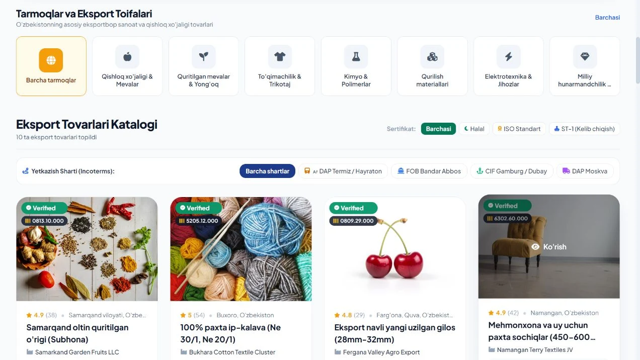 UzExport Global — loyihaning lokal interfeysi